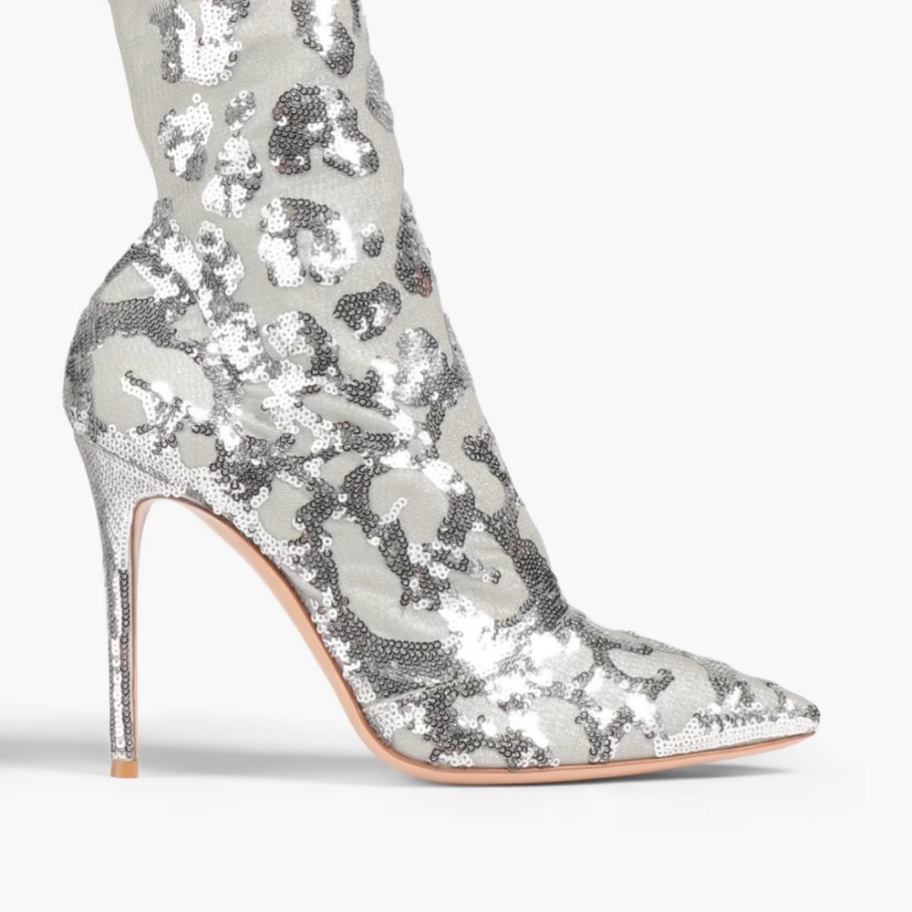 Gianvito Rossi Silver Sequin Stiletto Boots